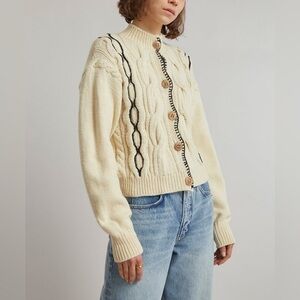 Tach Clothing Jackie Merino Wool Hand Embroidered Cardigan Button Up NWT sz M/L